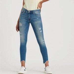 Lucky Brand Ava Mid Rise Skinny Jean With Chewed Hem Sz 10/30 NWT Distressed
